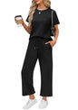 WIHOLL 2 Piece Sets for Women Casual Summer Travel Vacation Outfits Short Sleeve Wide Leg Crop Pants Lounge Sets - 7DAY'S