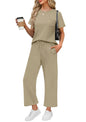 WIHOLL 2 Piece Sets for Women Casual Summer Travel Vacation Outfits Short Sleeve Wide Leg Crop Pants Lounge Sets - 7DAY'S