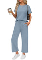 WIHOLL 2 Piece Sets for Women Casual Summer Travel Vacation Outfits Short Sleeve Wide Leg Crop Pants Lounge Sets - 7DAY'S