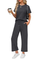 WIHOLL 2 Piece Sets for Women Casual Summer Travel Vacation Outfits Short Sleeve Wide Leg Crop Pants Lounge Sets - 7DAY'S