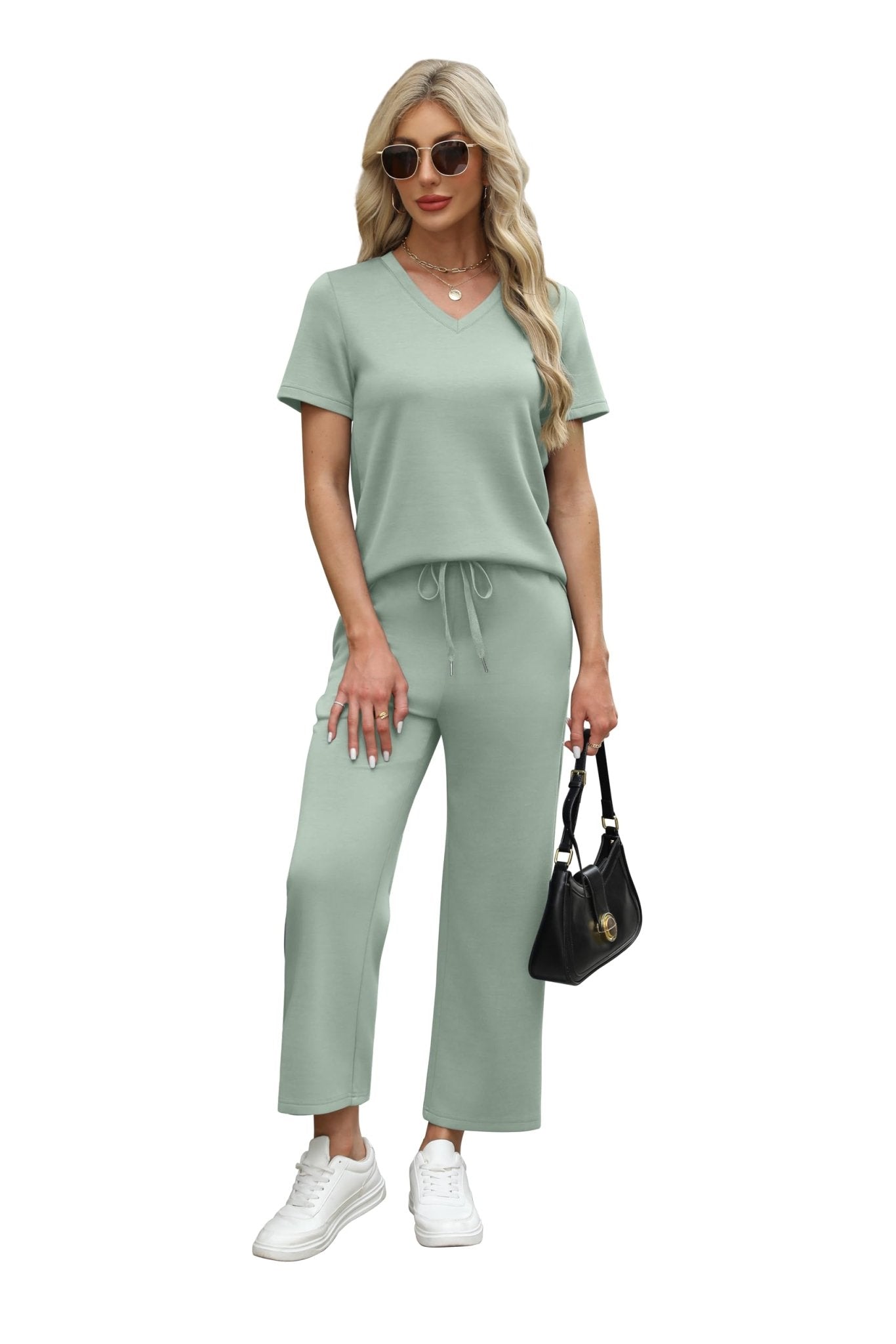 WIHOLL 2 Piece Sets for Women Summer Lounge Set Wide Leg Pants Matching Set Vacation Travel Outfits Beach Clothing - 7DAY'S