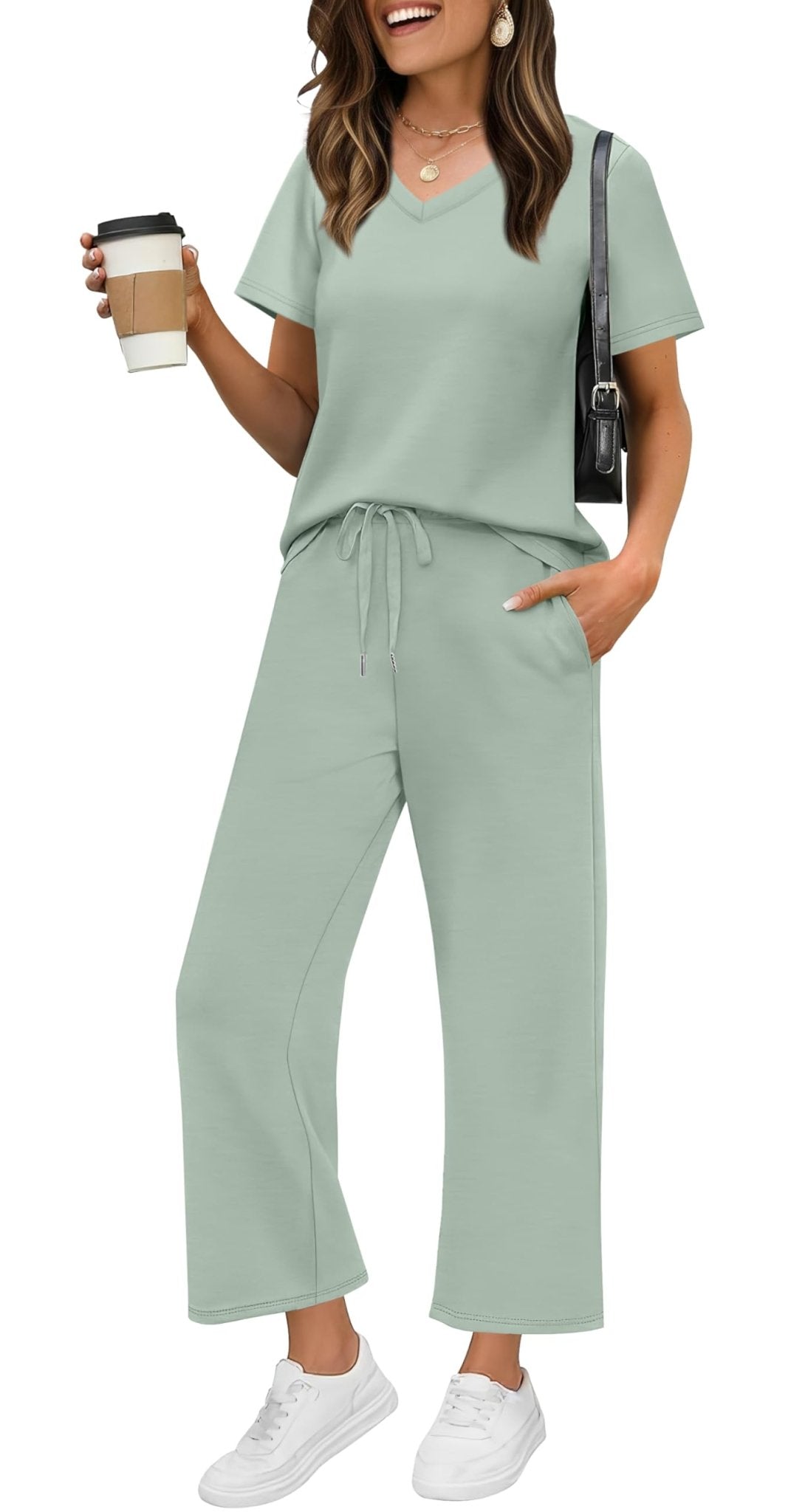 WIHOLL 2 Piece Sets for Women Summer Lounge Set Wide Leg Pants Matching Set Vacation Travel Outfits Beach Clothing - 7DAY'S
