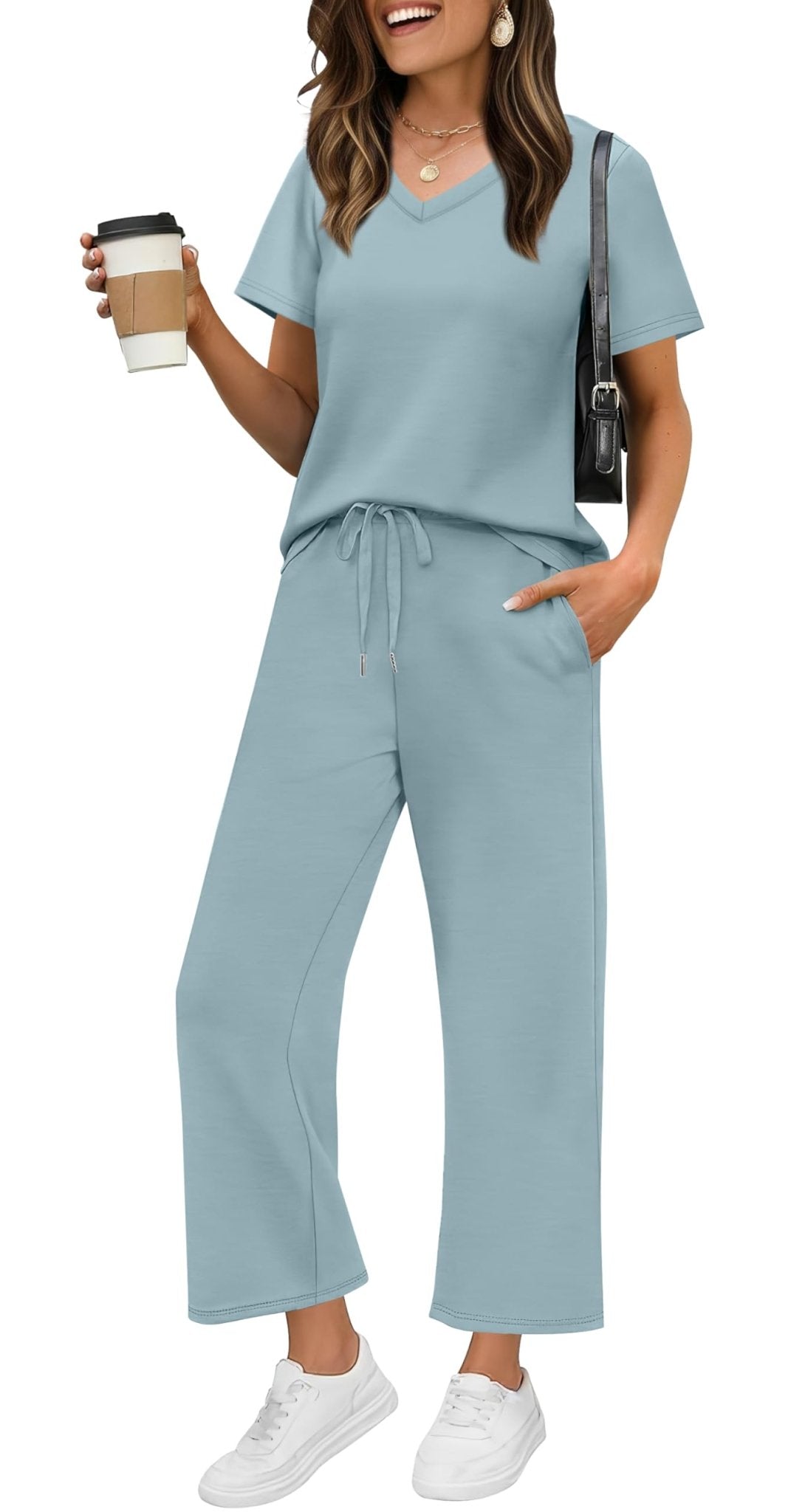 WIHOLL 2 Piece Sets for Women Summer Lounge Set Wide Leg Pants Matching Set Vacation Travel Outfits Beach Clothing - 7DAY'S