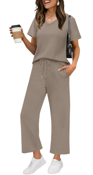 WIHOLL 2 Piece Sets for Women Summer Lounge Set Wide Leg Pants Matching Set Vacation Travel Outfits Beach Clothing - 7DAY'S