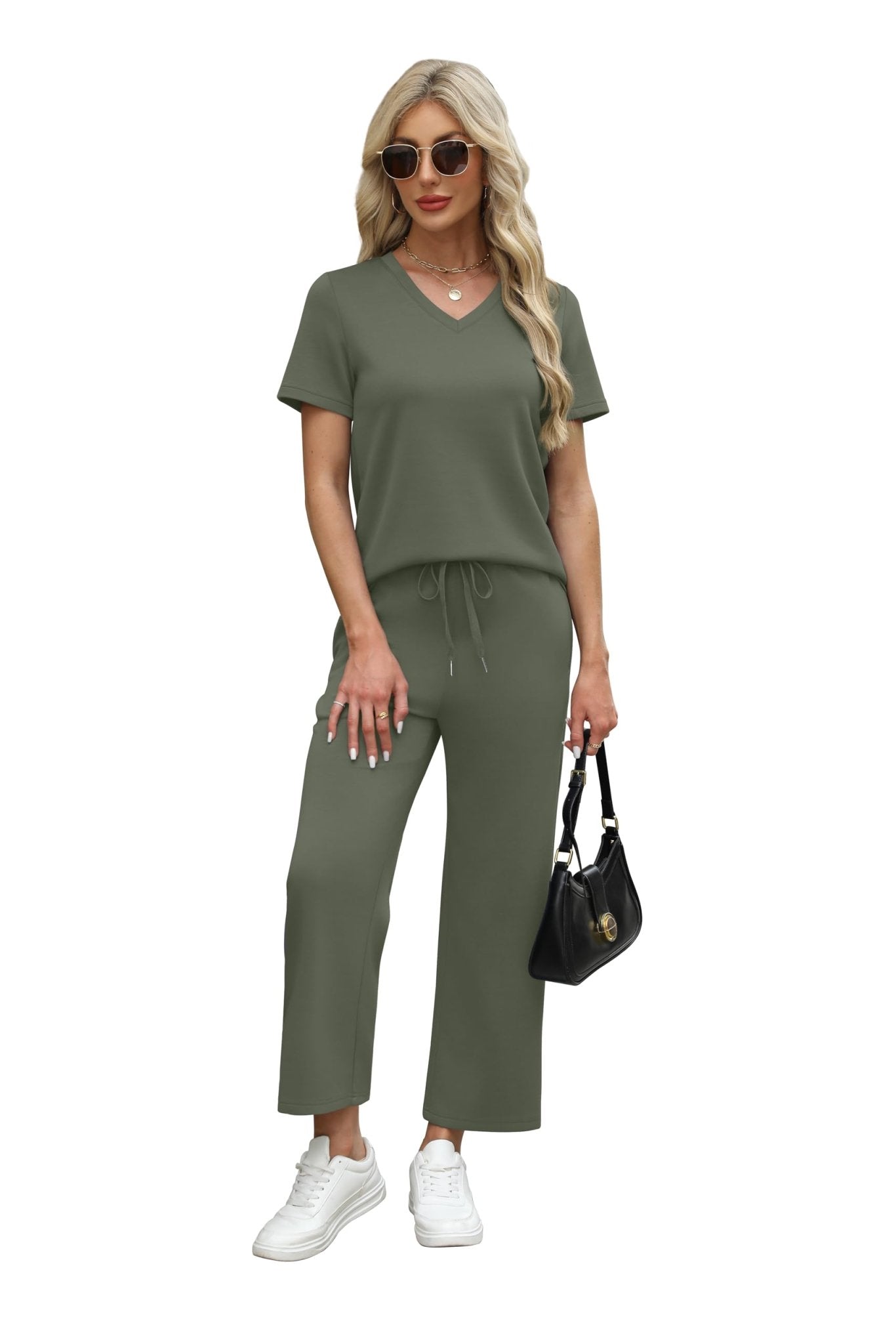 WIHOLL 2 Piece Sets for Women Summer Lounge Set Wide Leg Pants Matching Set Vacation Travel Outfits Beach Clothing - 7DAY'S