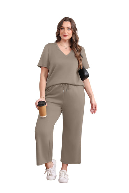 WIHOLL 2 Piece Sets for Women Summer Lounge Set Wide Leg Pants Matching Set Vacation Travel Outfits Beach Clothing - 7DAY'S