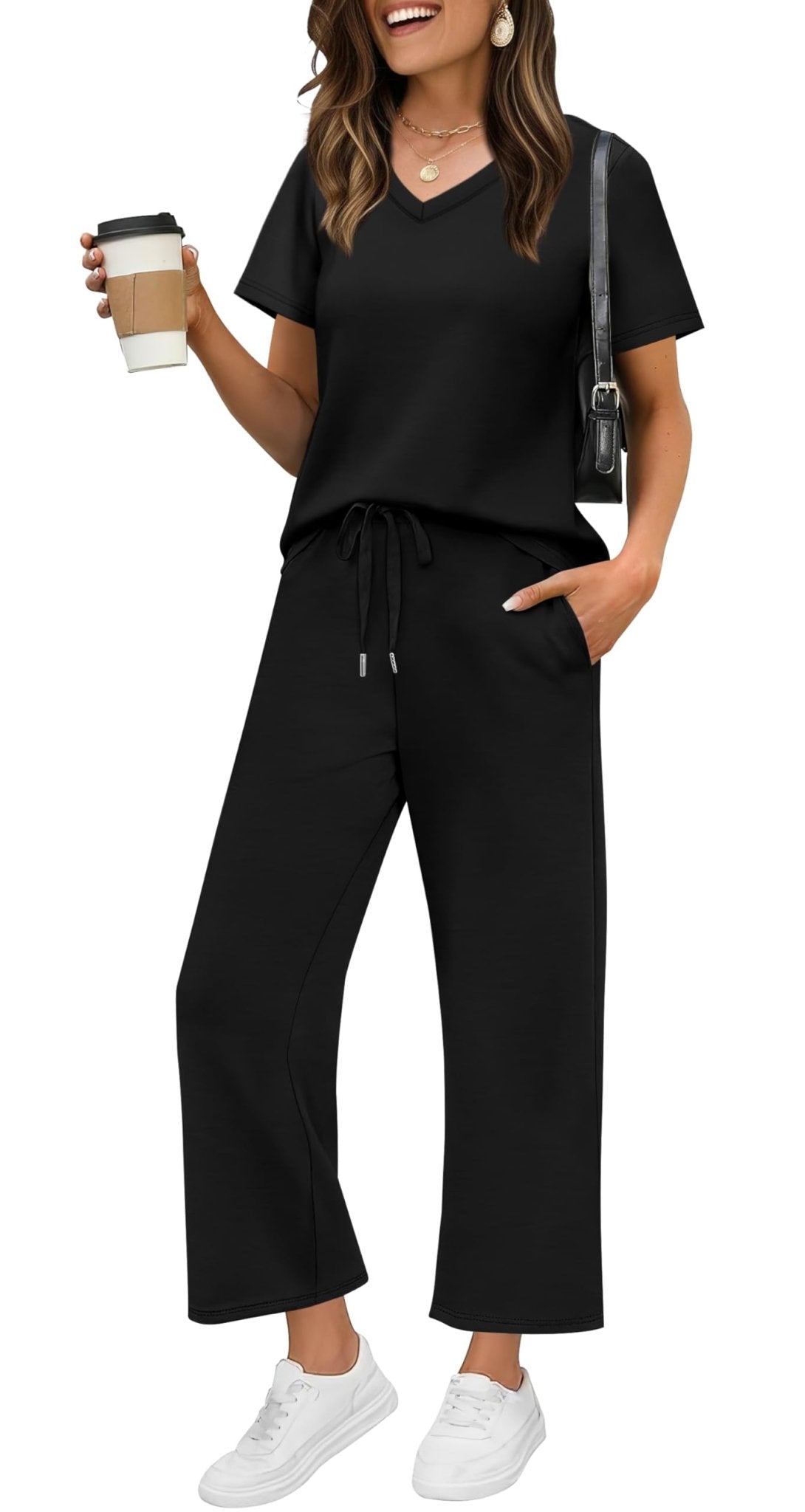 WIHOLL 2 Piece Sets for Women Summer Lounge Set Wide Leg Pants Matching Set Vacation Travel Outfits Beach Clothing - 7DAY'S