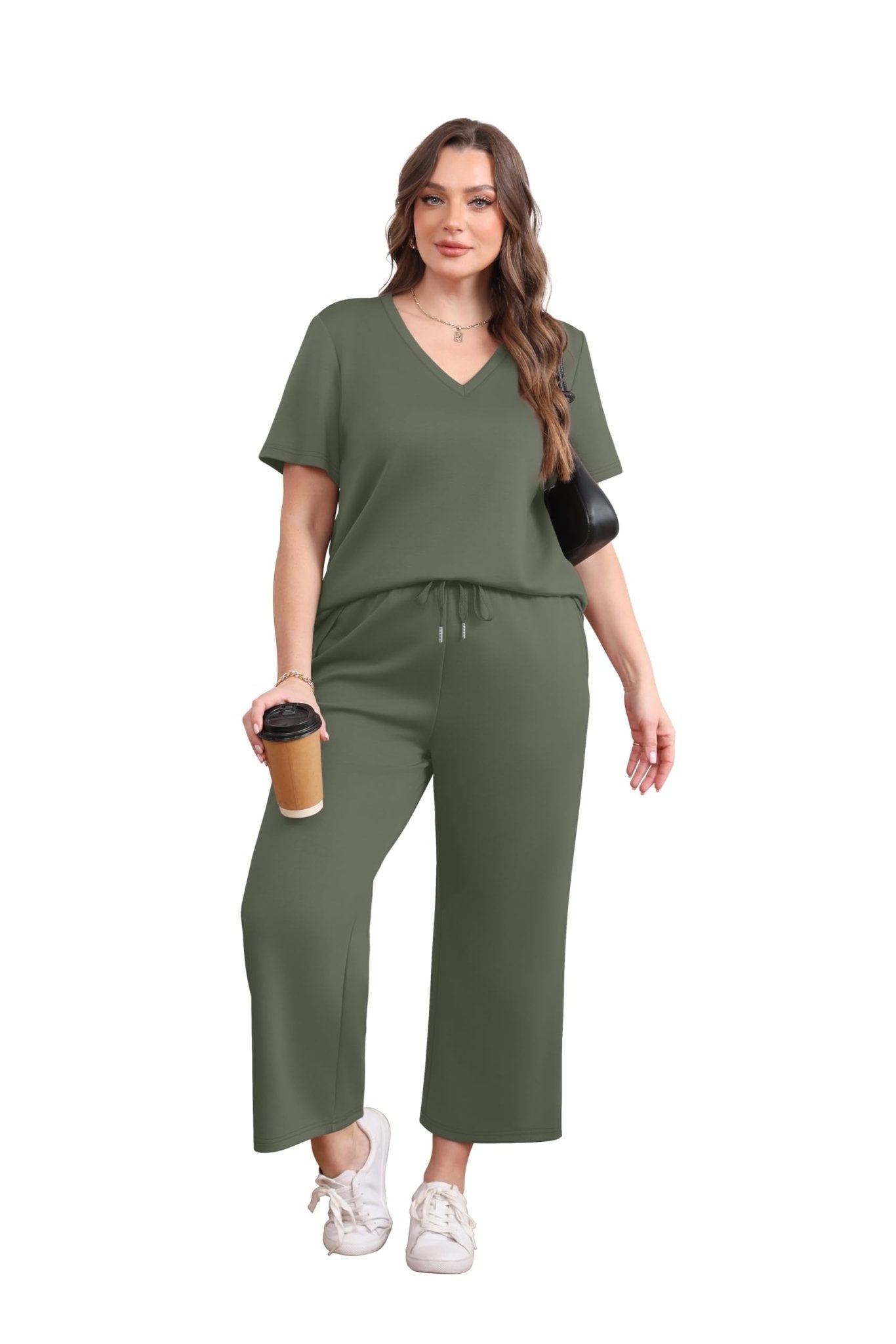 WIHOLL 2 Piece Sets for Women Summer Lounge Set Wide Leg Pants Matching Set Vacation Travel Outfits Beach Clothing - 7DAY'S