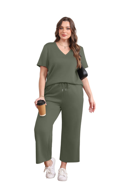 WIHOLL 2 Piece Sets for Women Summer Lounge Set Wide Leg Pants Matching Set Vacation Travel Outfits Beach Clothing - 7DAY'S