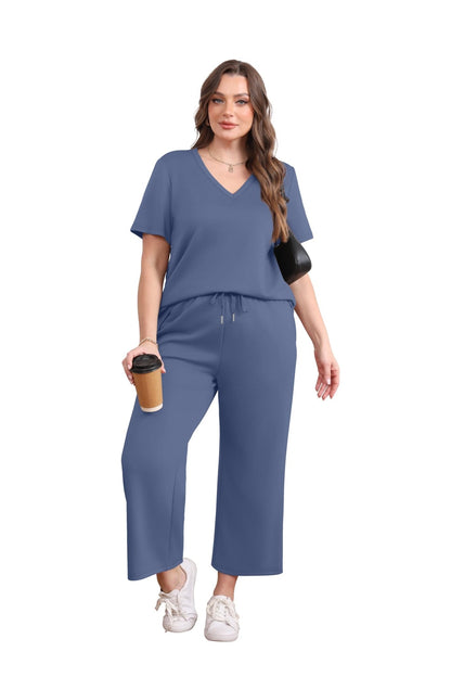 WIHOLL 2 Piece Sets for Women Summer Lounge Set Wide Leg Pants Matching Set Vacation Travel Outfits Beach Clothing - 7DAY'S