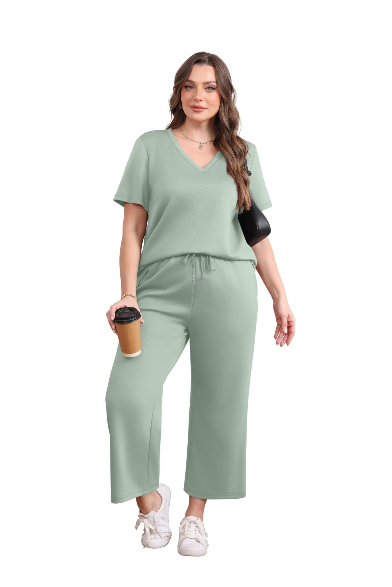 WIHOLL 2 Piece Sets for Women Summer Lounge Set Wide Leg Pants Matching Set Vacation Travel Outfits Beach Clothing - 7DAY'S