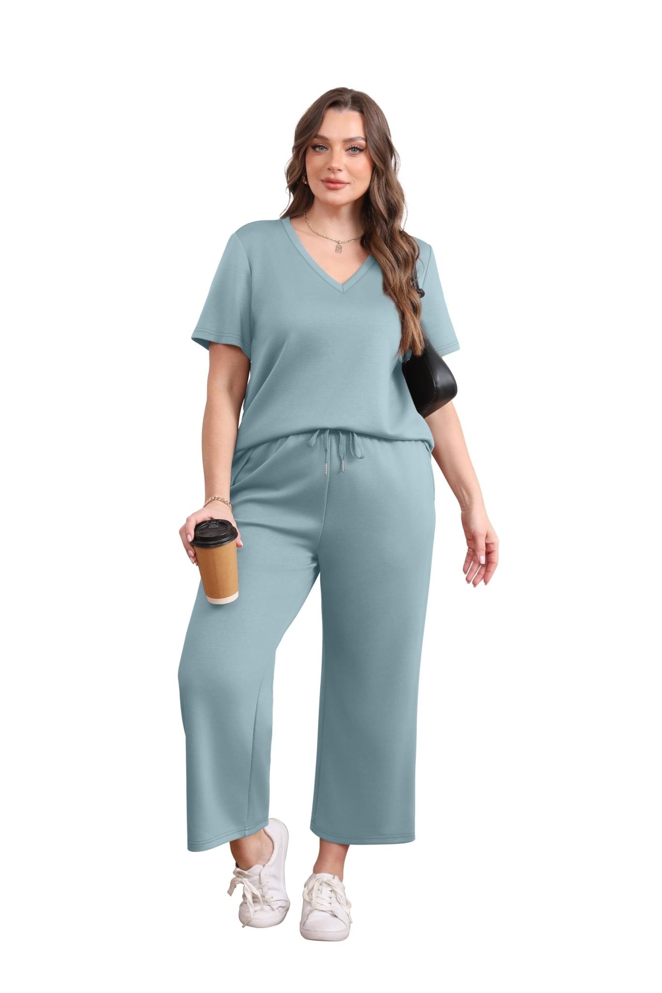 WIHOLL 2 Piece Sets for Women Summer Lounge Set Wide Leg Pants Matching Set Vacation Travel Outfits Beach Clothing - 7DAY'S