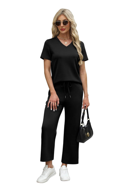 WIHOLL 2 Piece Sets for Women Summer Lounge Set Wide Leg Pants Matching Set Vacation Travel Outfits Beach Clothing - 7DAY'S