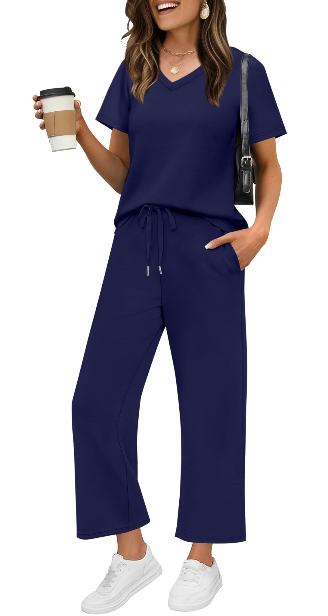 WIHOLL 2 Piece Sets for Women Summer Lounge Set Wide Leg Pants Matching Set Vacation Travel Outfits Beach Clothing - 7DAY'S