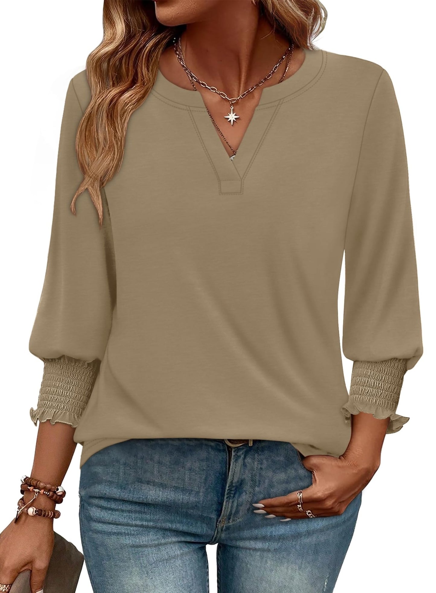 WIHOLL Blouses for Women Dressy Casual 3/4 Length Sleeve Womens Tops Trendy Summer Spring Shirts S - 3XL - 7DAY'S