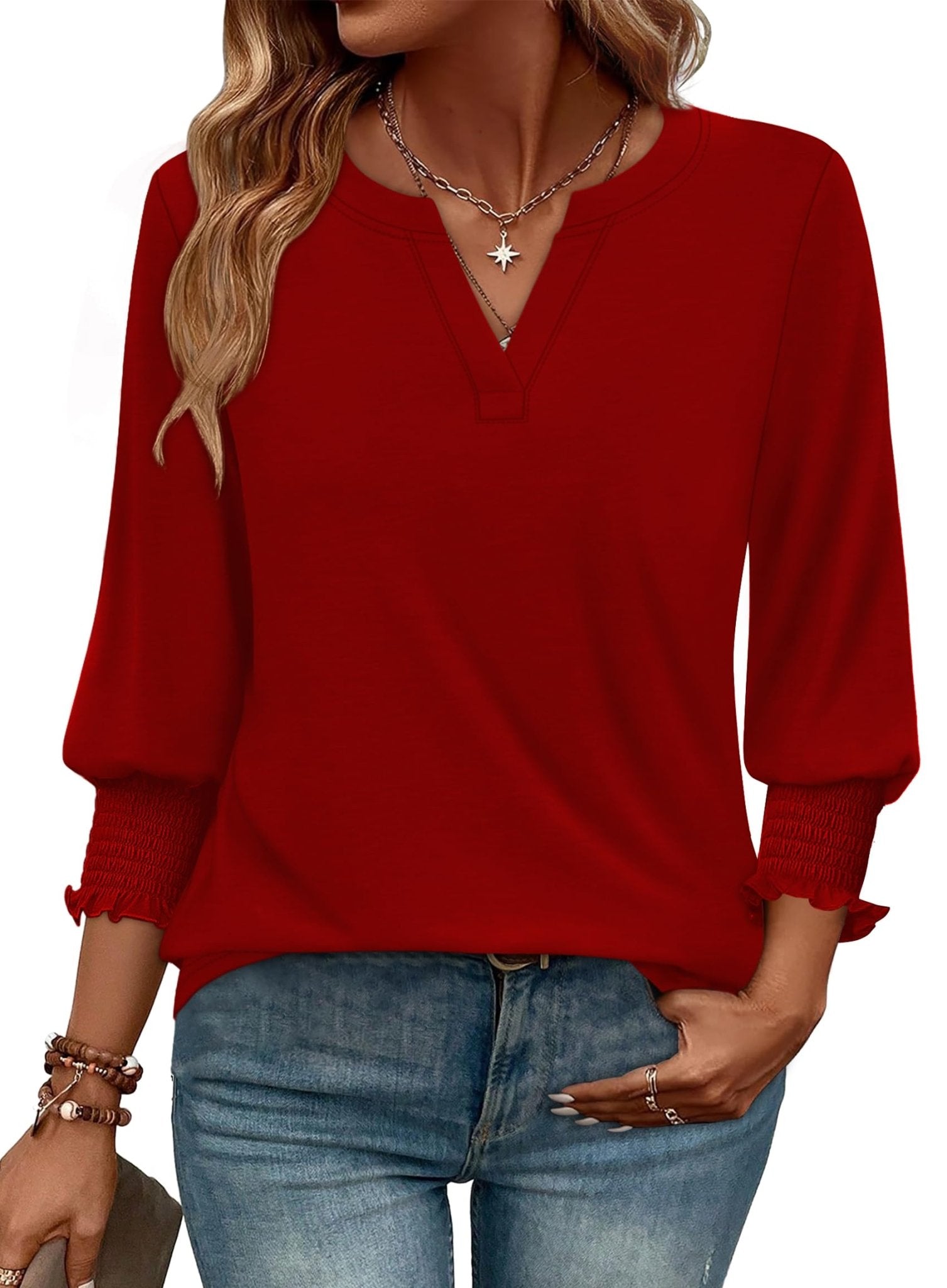 WIHOLL Blouses for Women Dressy Casual 3/4 Length Sleeve Womens Tops Trendy Summer Spring Shirts S - 3XL - 7DAY'S
