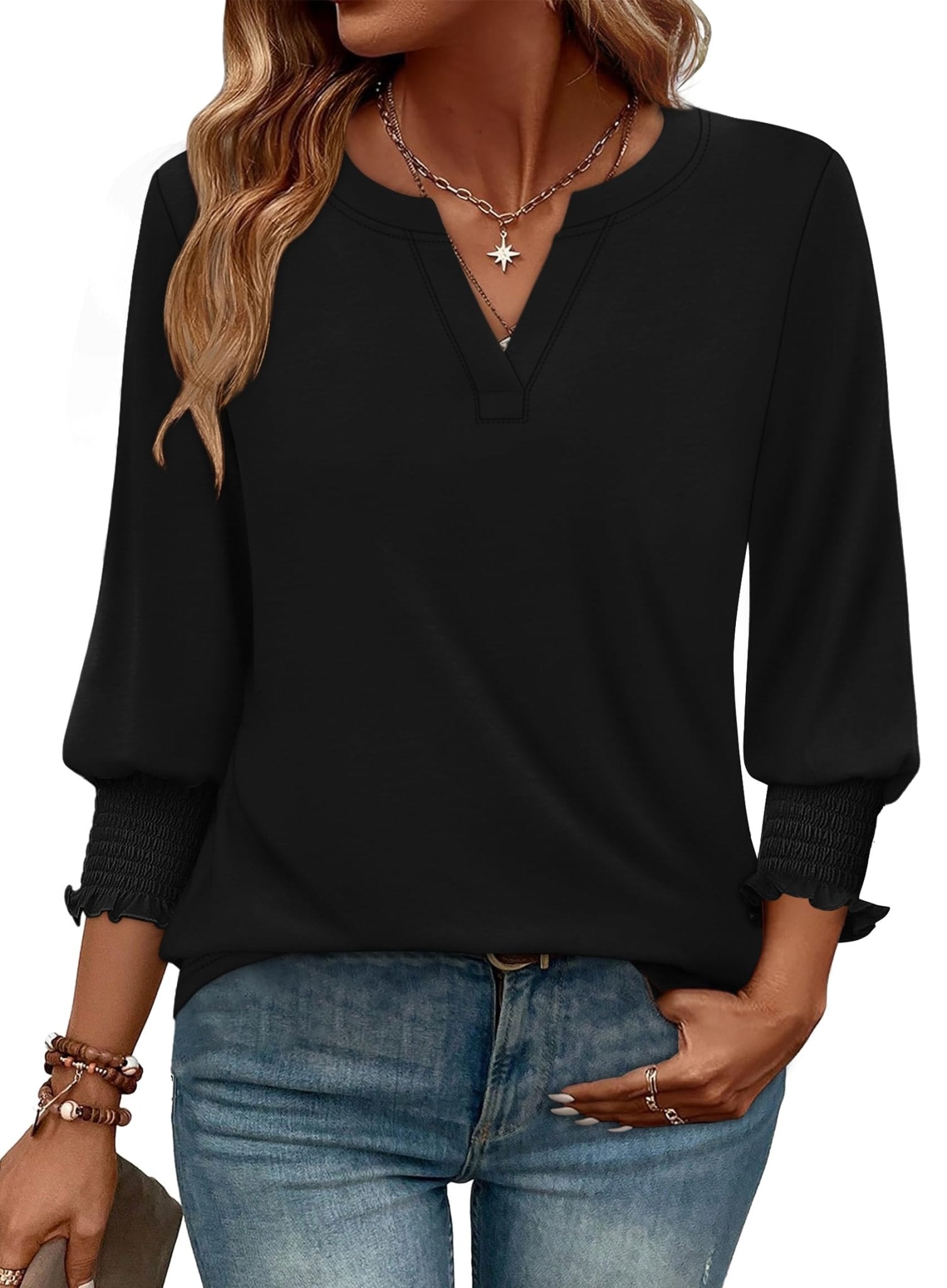 WIHOLL Blouses for Women Dressy Casual 3/4 Length Sleeve Womens Tops Trendy Summer Spring Shirts S - 3XL - 7DAY'S