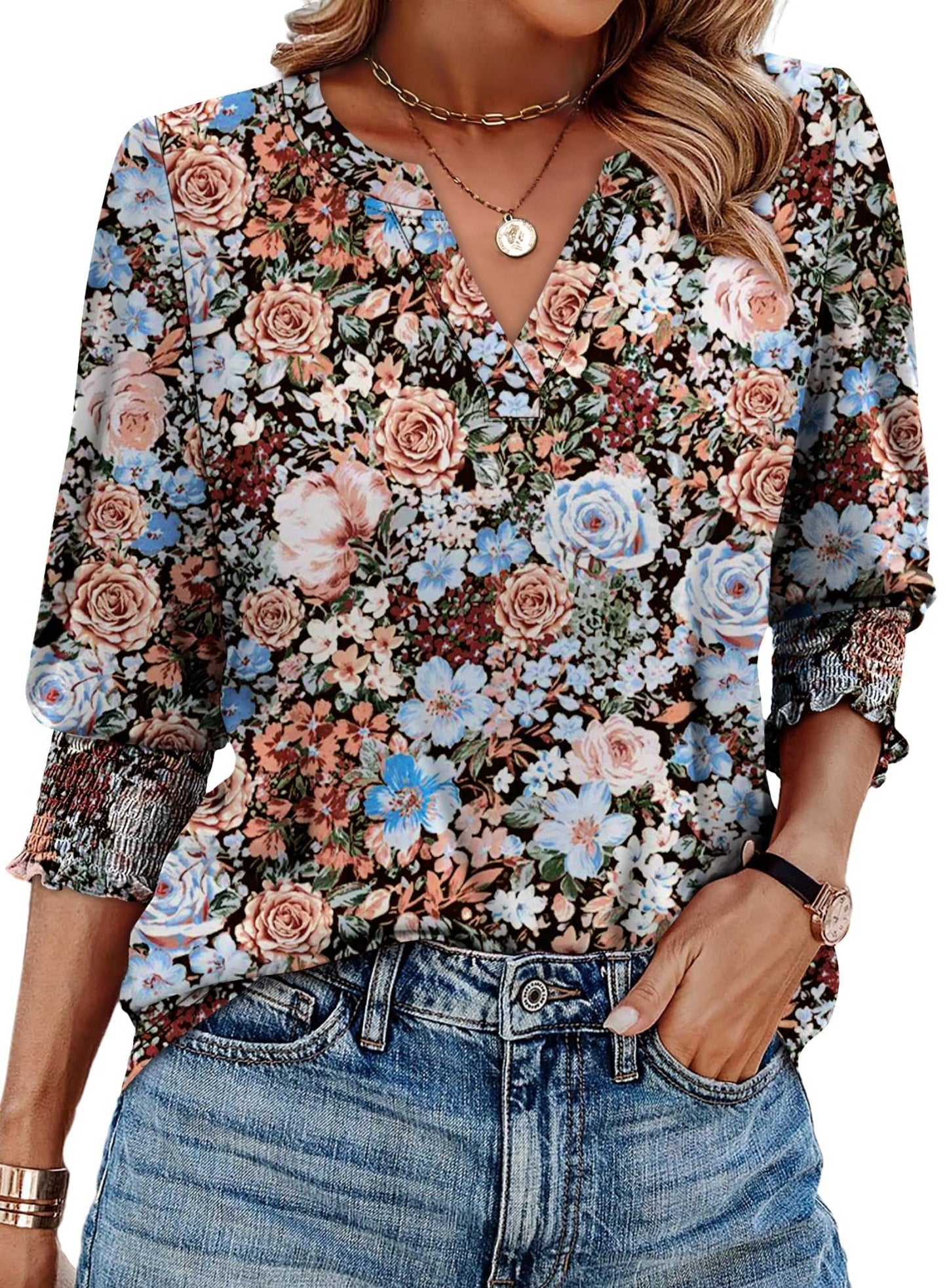 WIHOLL Blouses for Women Dressy Casual 3/4 Length Sleeve Womens Tops Trendy Summer Spring Shirts S - 3XL - 7DAY'S
