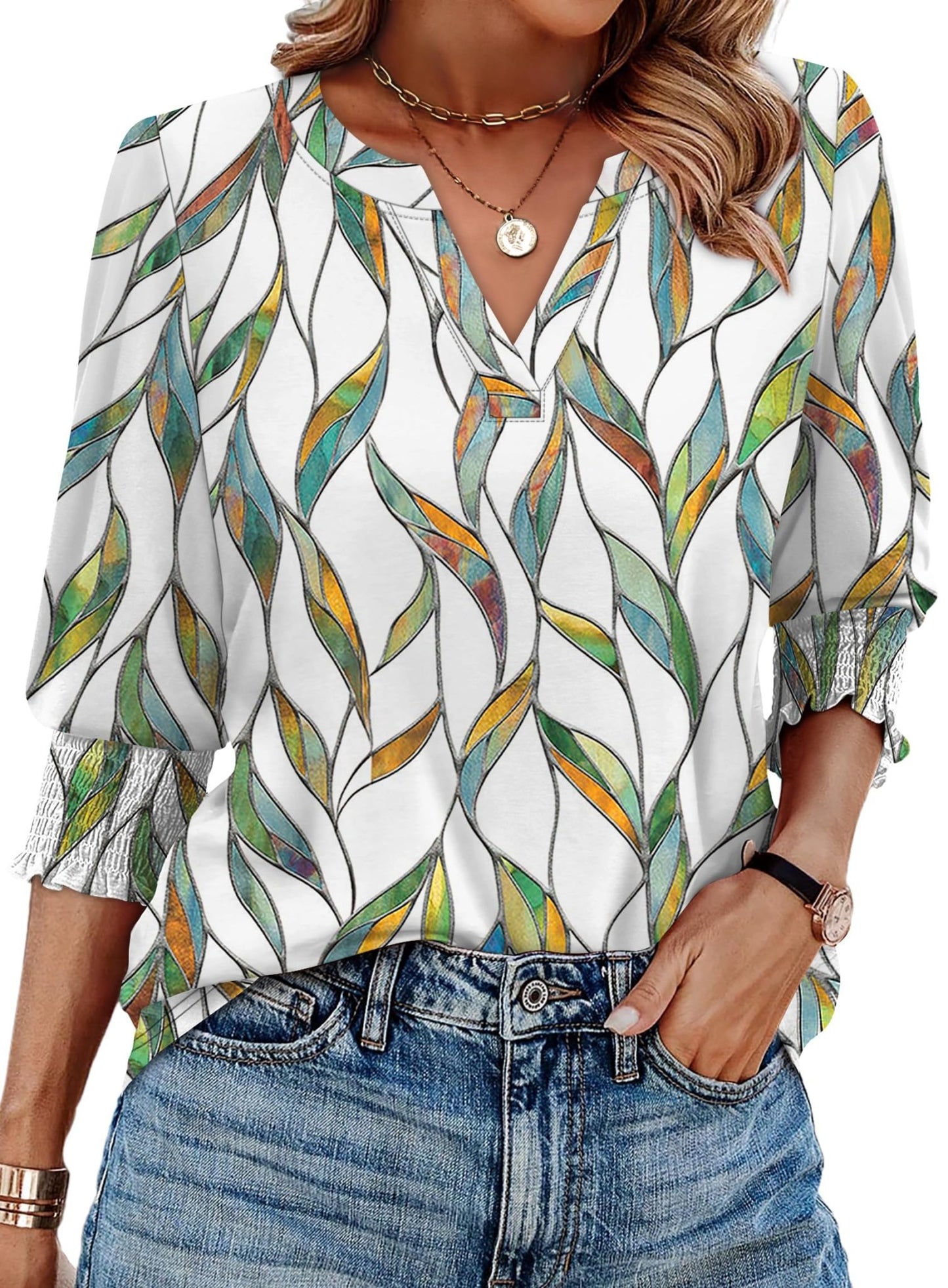 WIHOLL Blouses for Women Dressy Casual 3/4 Length Sleeve Womens Tops Trendy Summer Spring Shirts S - 3XL - 7DAY'S