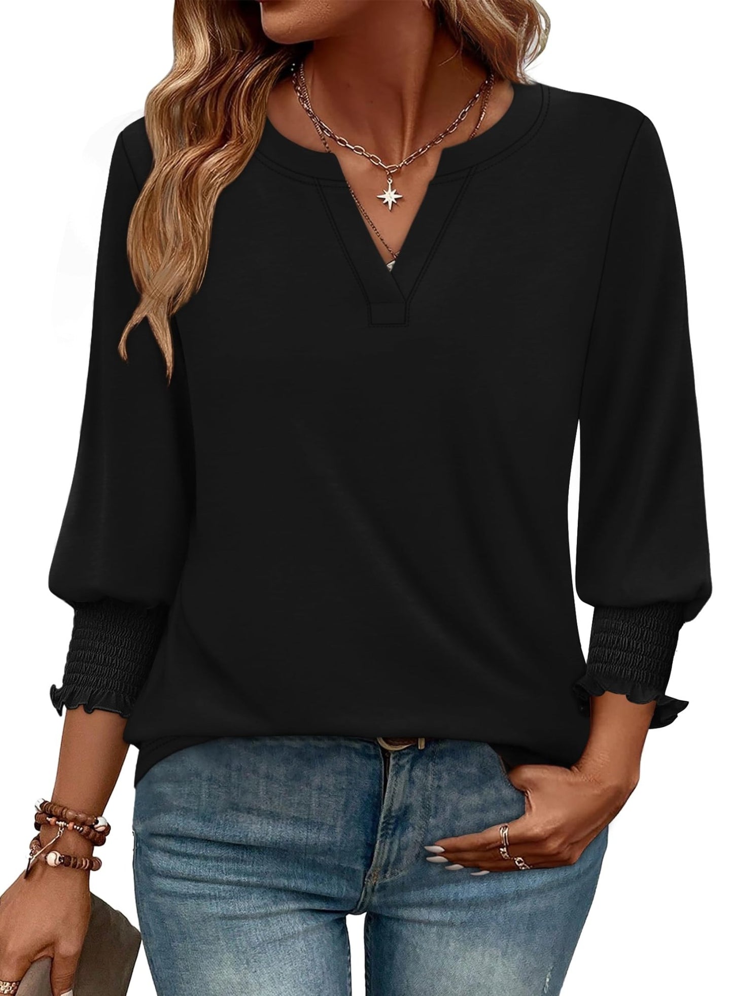WIHOLL Blouses for Women Dressy Casual 3/4 Length Sleeve Womens Tops Trendy Summer Spring Shirts S - 3XL - 7DAY'S
