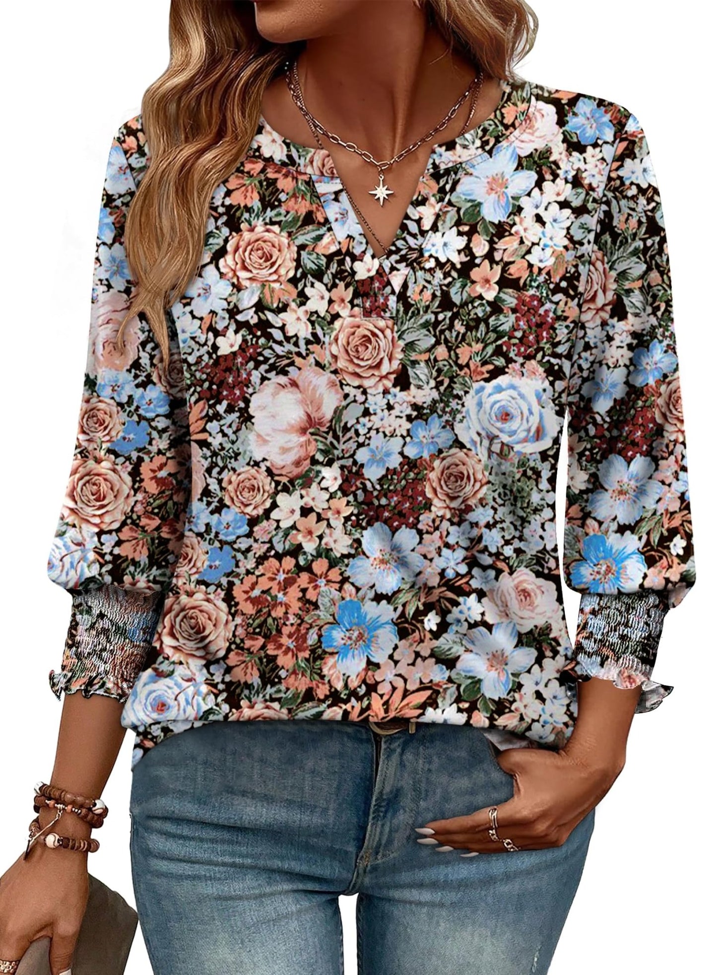WIHOLL Blouses for Women Dressy Casual 3/4 Length Sleeve Womens Tops Trendy Summer Spring Shirts S - 3XL - 7DAY'S