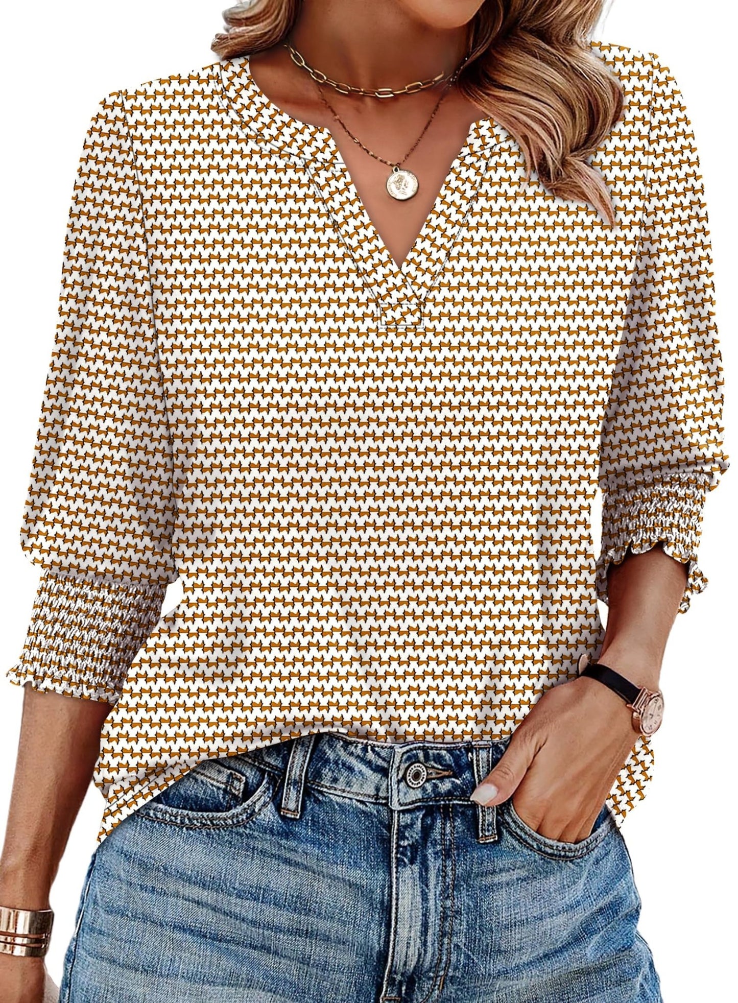 WIHOLL Blouses for Women Dressy Casual 3/4 Length Sleeve Womens Tops Trendy Summer Spring Shirts S - 3XL - 7DAY'S