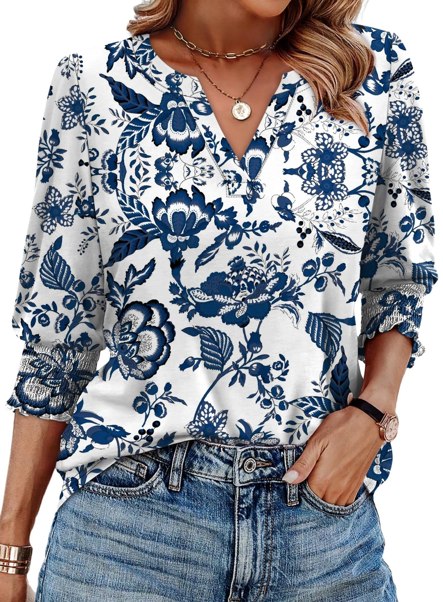WIHOLL Blouses for Women Dressy Casual 3/4 Length Sleeve Womens Tops Trendy Summer Spring Shirts S - 3XL - 7DAY'S
