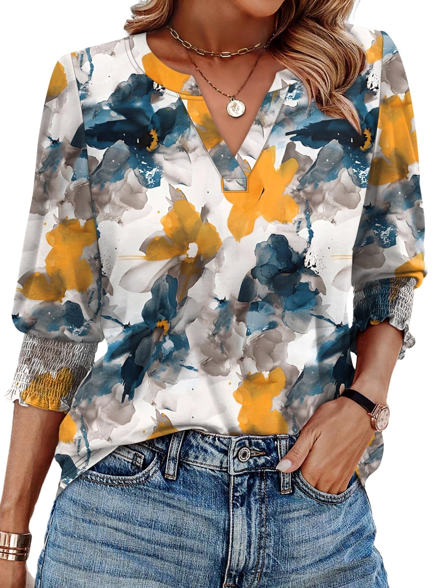 WIHOLL Blouses for Women Dressy Casual 3/4 Length Sleeve Womens Tops Trendy Summer Spring Shirts S - 3XL - 7DAY'S