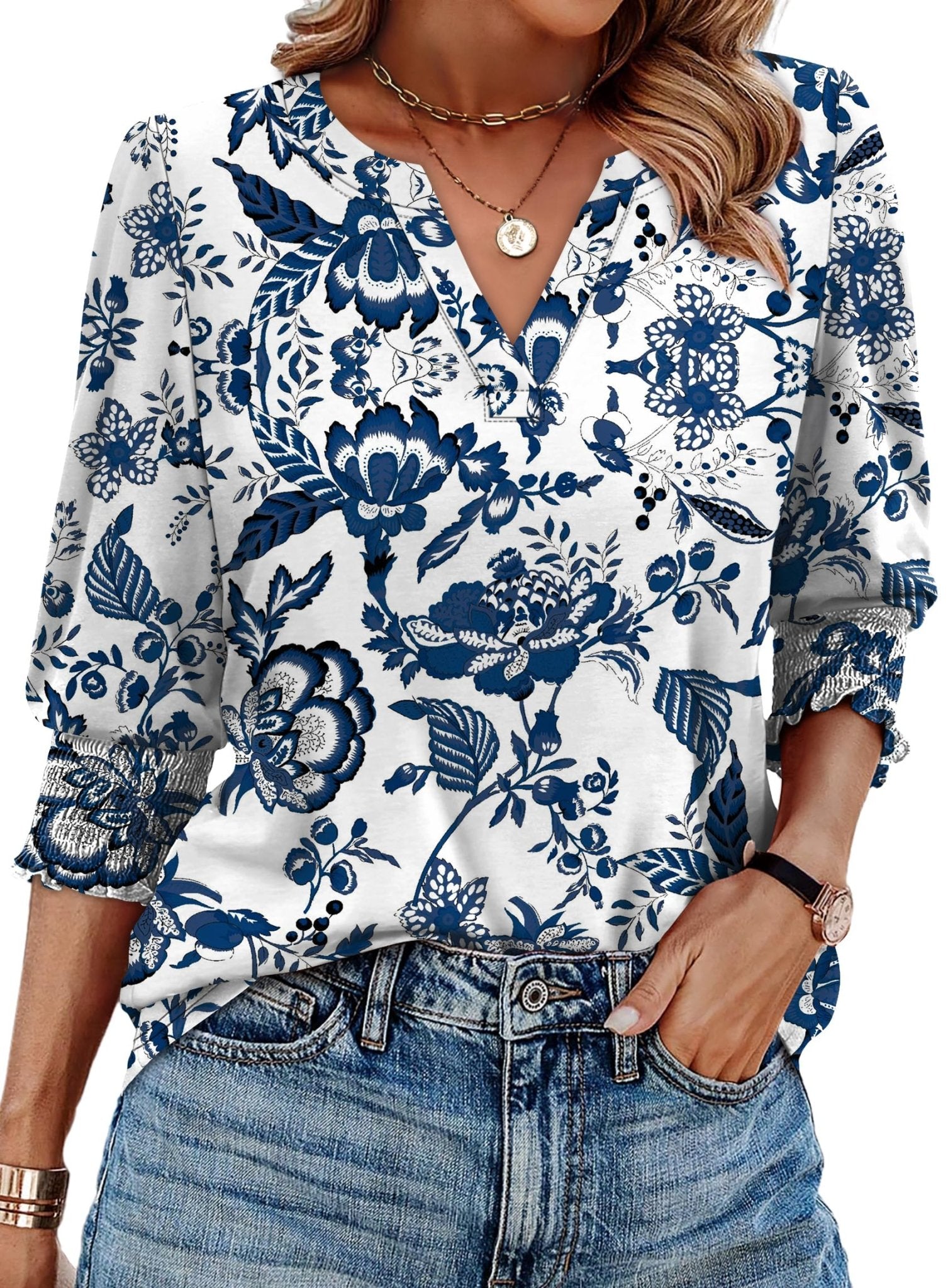 WIHOLL Blouses for Women Dressy Casual 3/4 Length Sleeve Womens Tops Trendy Summer Spring Shirts S - 3XL - 7DAY'S