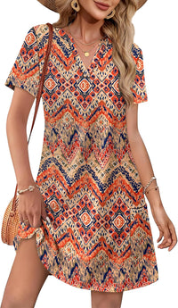 WIHOLL Dresses for Women 2025 Casual Summer V Neck Wedding Guest Dress Short Sleeve Fashion Beach Vacation Clothes - 7DAY'S