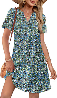 WIHOLL Dresses for Women 2025 Casual Summer V Neck Wedding Guest Dress Short Sleeve Fashion Beach Vacation Clothes - 7DAY'S
