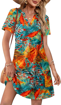 WIHOLL Dresses for Women 2025 Casual Summer V Neck Wedding Guest Dress Short Sleeve Fashion Beach Vacation Clothes - 7DAY'S