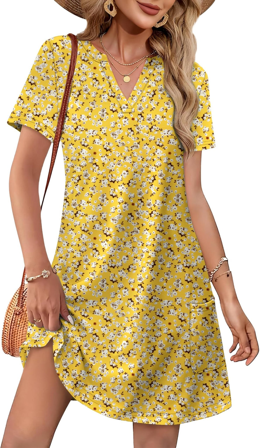 WIHOLL Dresses for Women 2025 Casual Summer V Neck Wedding Guest Dress Short Sleeve Fashion Beach Vacation Clothes - 7DAY'S