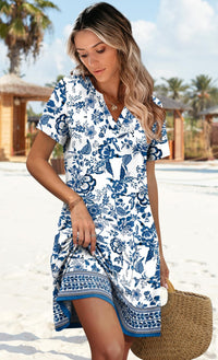 WIHOLL Dresses for Women 2025 Casual Summer V Neck Wedding Guest Dress Short Sleeve Fashion Beach Vacation Clothes - 7DAY'S