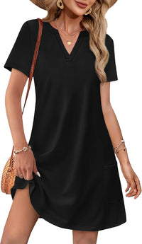 WIHOLL Dresses for Women 2025 Casual Summer V Neck Wedding Guest Dress Short Sleeve Fashion Beach Vacation Clothes - 7DAY'S