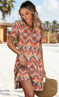 WIHOLL Dresses for Women 2025 Casual Summer V Neck Wedding Guest Dress Short Sleeve Fashion Beach Vacation Clothes - 7DAY'S