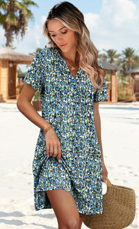 WIHOLL Dresses for Women 2025 Casual Summer V Neck Wedding Guest Dress Short Sleeve Fashion Beach Vacation Clothes - 7DAY'S