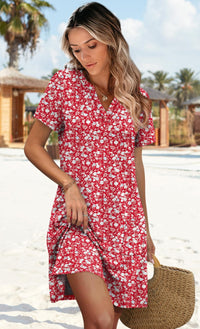 WIHOLL Dresses for Women 2025 Casual Summer V Neck Wedding Guest Dress Short Sleeve Fashion Beach Vacation Clothes - 7DAY'S