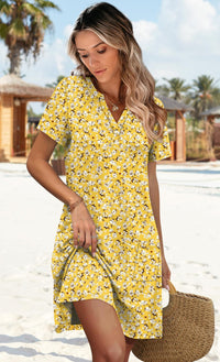 WIHOLL Dresses for Women 2025 Casual Summer V Neck Wedding Guest Dress Short Sleeve Fashion Beach Vacation Clothes - 7DAY'S