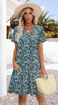 WIHOLL Dresses for Women 2025 Casual Summer V Neck Wedding Guest Dress Short Sleeve Fashion Beach Vacation Clothes - 7DAY'S
