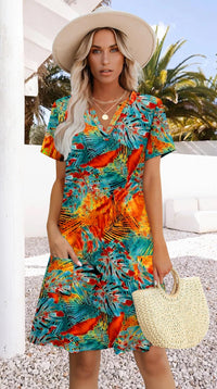 WIHOLL Dresses for Women 2025 Casual Summer V Neck Wedding Guest Dress Short Sleeve Fashion Beach Vacation Clothes - 7DAY'S