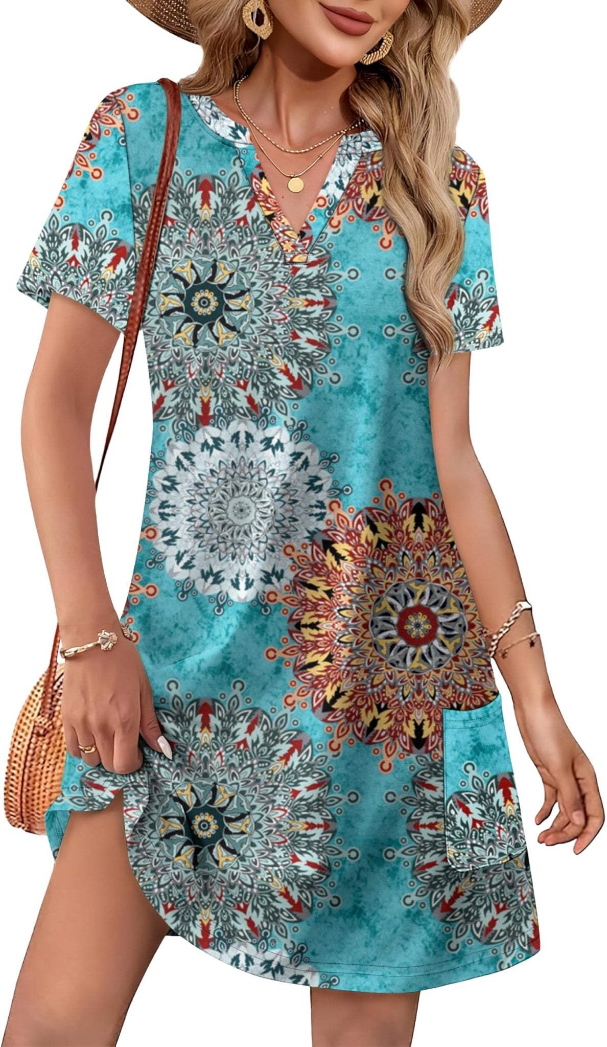 WIHOLL Dresses for Women 2025 Casual Summer V Neck Wedding Guest Dress Short Sleeve Fashion Beach Vacation Clothes - 7DAY'S
