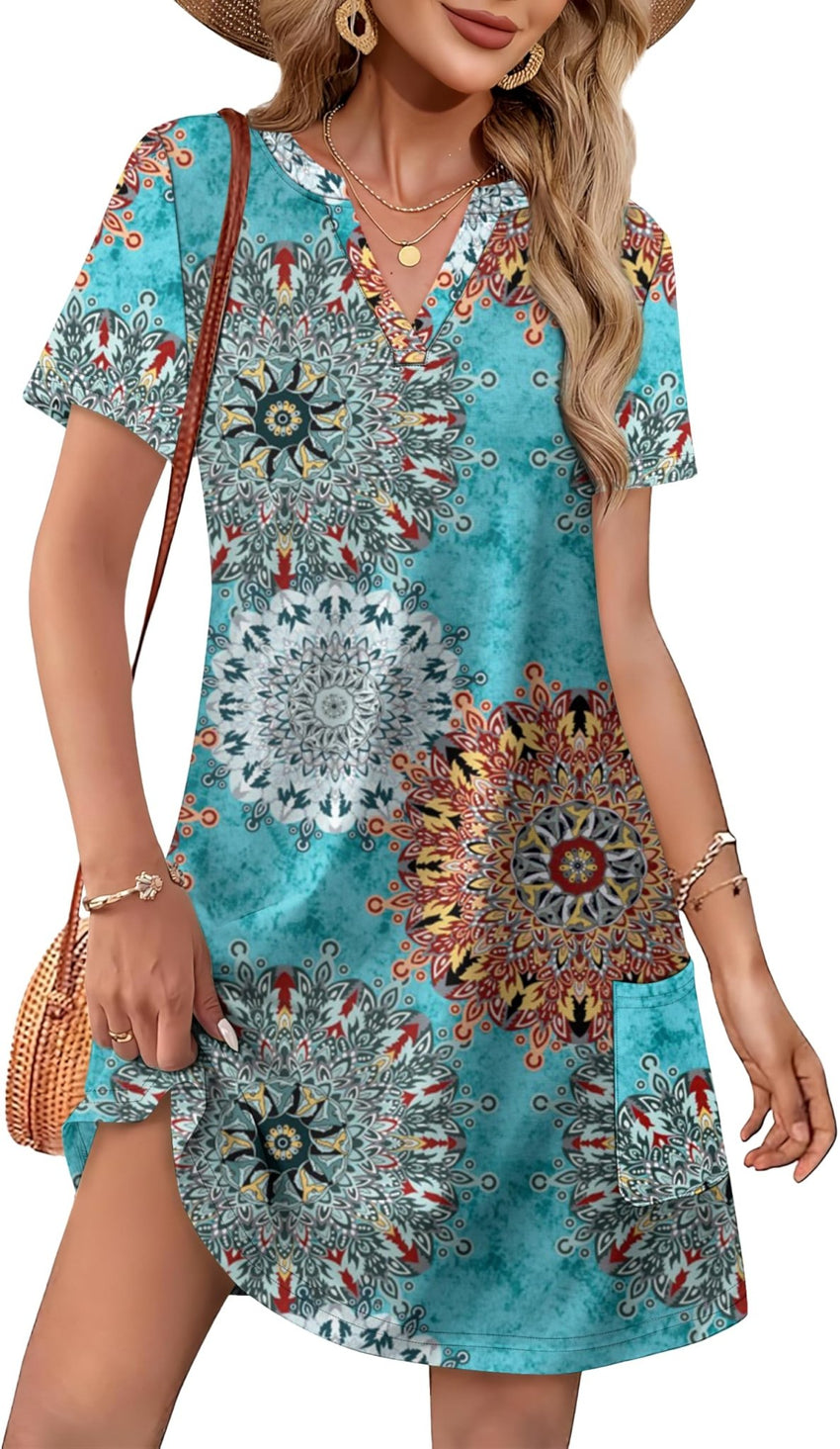 WIHOLL Dresses for Women 2025 Casual Summer V Neck Wedding Guest Dress Short Sleeve Fashion Beach Vacation Clothes - 7DAY'S