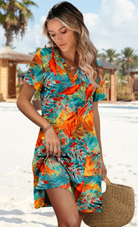 WIHOLL Dresses for Women 2025 Casual Summer V Neck Wedding Guest Dress Short Sleeve Fashion Beach Vacation Clothes - 7DAY'S