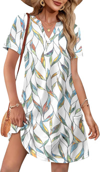 WIHOLL Dresses for Women 2025 Casual Summer V Neck Wedding Guest Dress Short Sleeve Fashion Beach Vacation Clothes - 7DAY'S