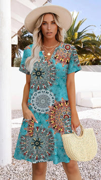 WIHOLL Dresses for Women 2025 Casual Summer V Neck Wedding Guest Dress Short Sleeve Fashion Beach Vacation Clothes - 7DAY'S