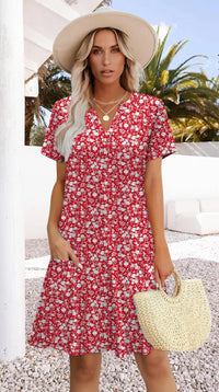 WIHOLL Dresses for Women 2025 Casual Summer V Neck Wedding Guest Dress Short Sleeve Fashion Beach Vacation Clothes - 7DAY'S