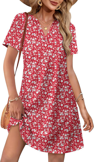 WIHOLL Dresses for Women 2025 Casual Summer V Neck Wedding Guest Dress Short Sleeve Fashion Beach Vacation Clothes