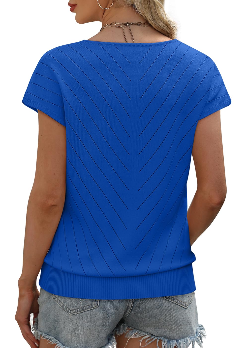 WIHOLL Short Sleeve Sweater for Women V Neck Trendy Summer Tops 2025 Beach Vacation Clothes Travel Business Casual Outfits - 7DAY'S