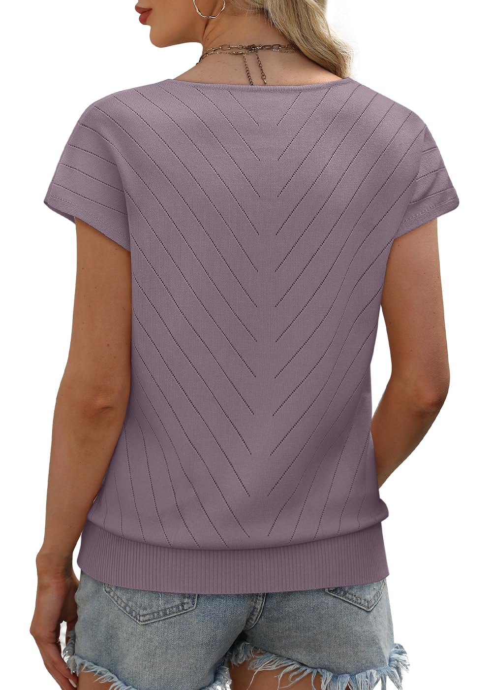 WIHOLL Short Sleeve Sweater for Women V Neck Trendy Summer Tops 2025 Beach Vacation Clothes Travel Business Casual Outfits - 7DAY'S